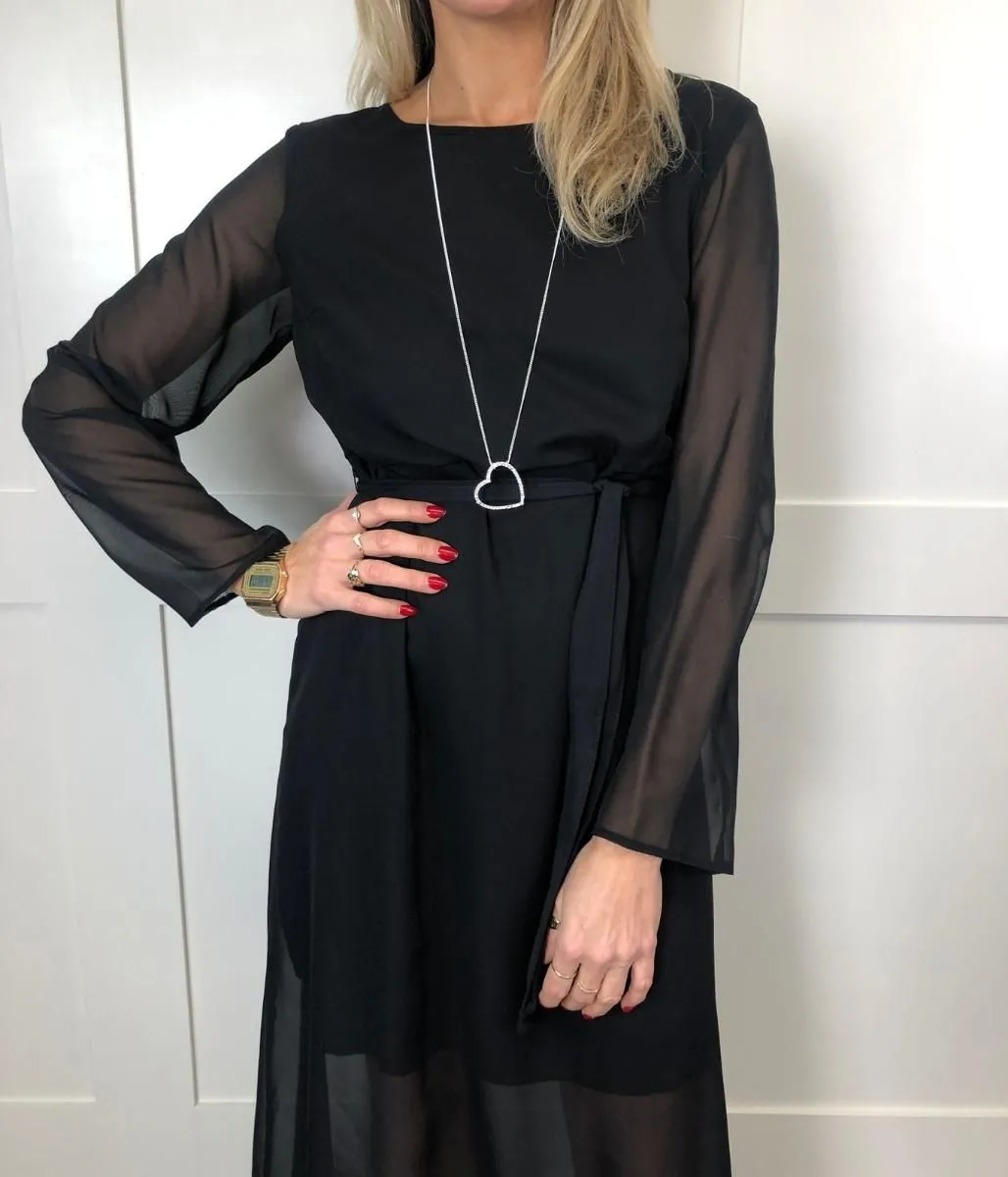 Black Chiffon Layered Midi Dress