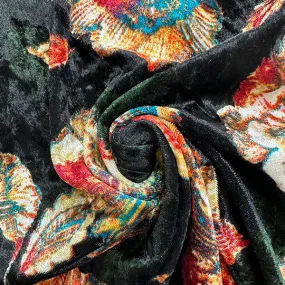 Black Floral Crushed Velvet Knit Fabric