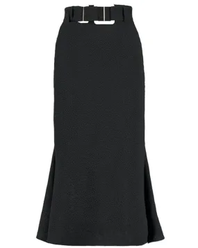 Black Flou Bubble Jacquard Invert Belted Skirt