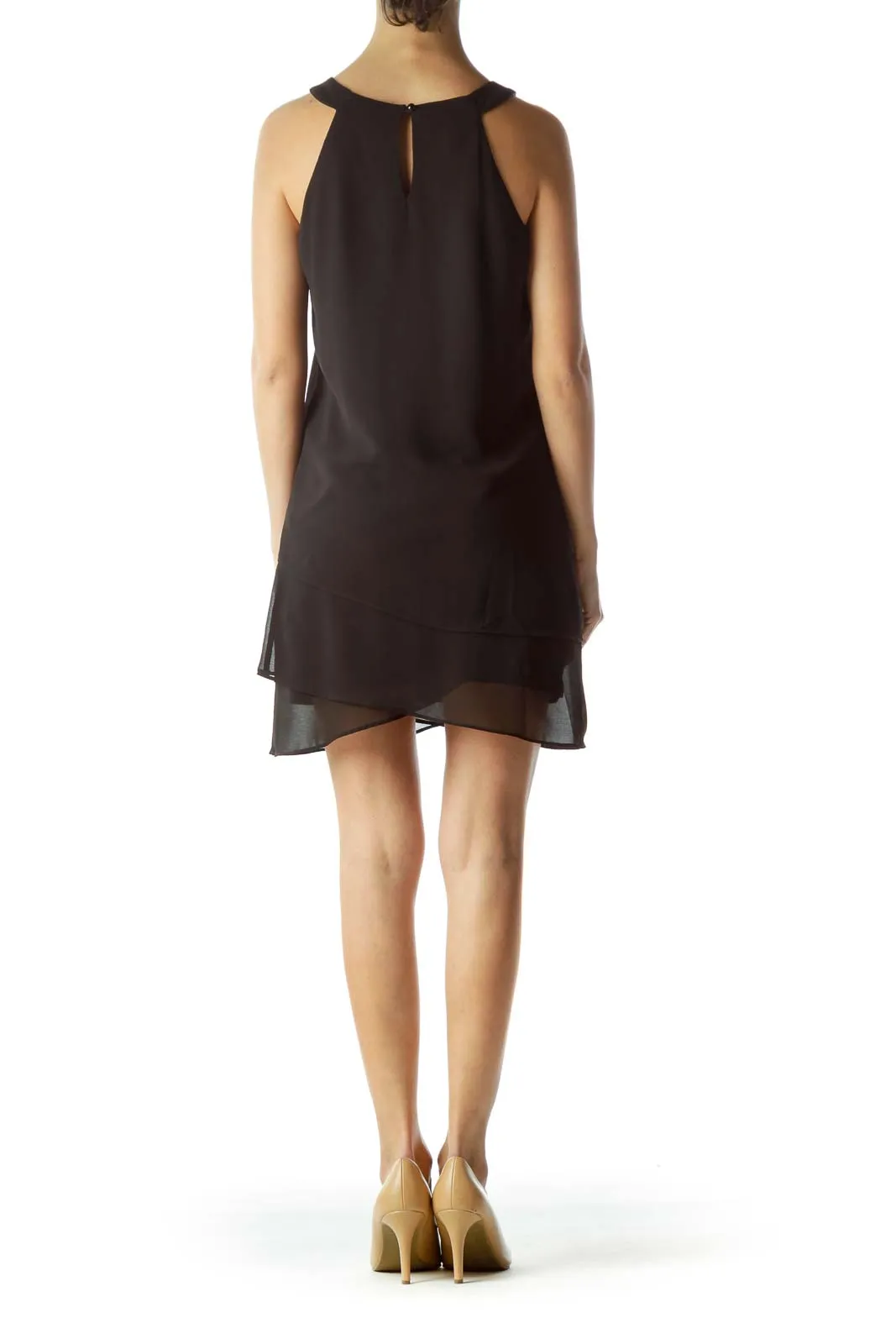 Black Layered Chiffon Cocktail Dress