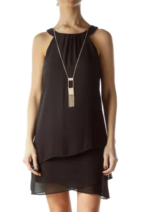 Black Layered Chiffon Cocktail Dress