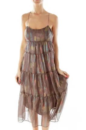 Brown Multicolor Sheer Layered Dress