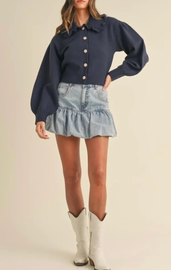 Bubble Hem Denim Skirt