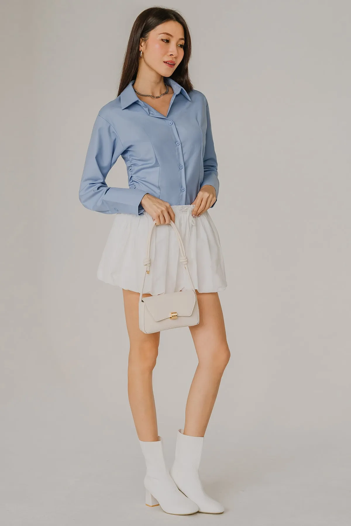 Bubble Hem Mini Skort (White)