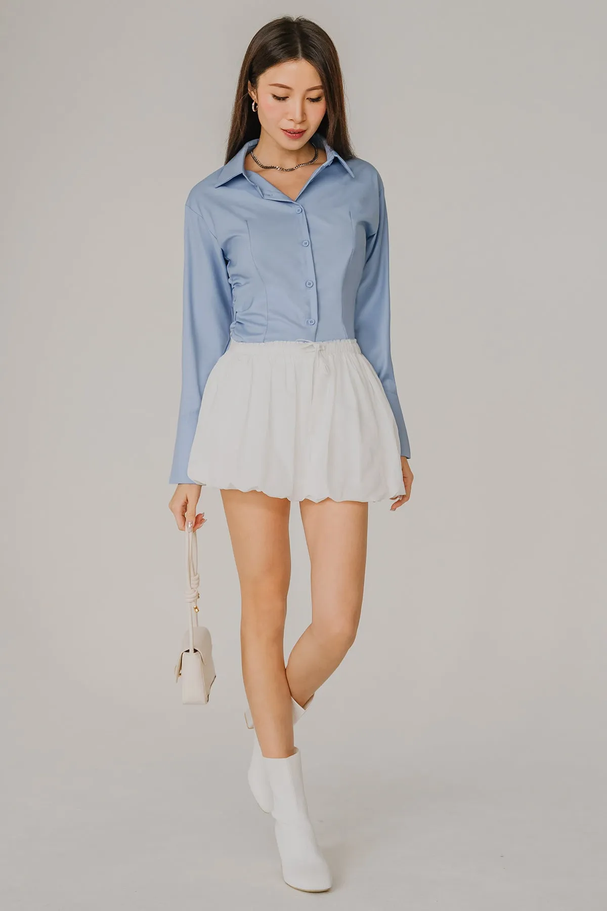 Bubble Hem Mini Skort (White)