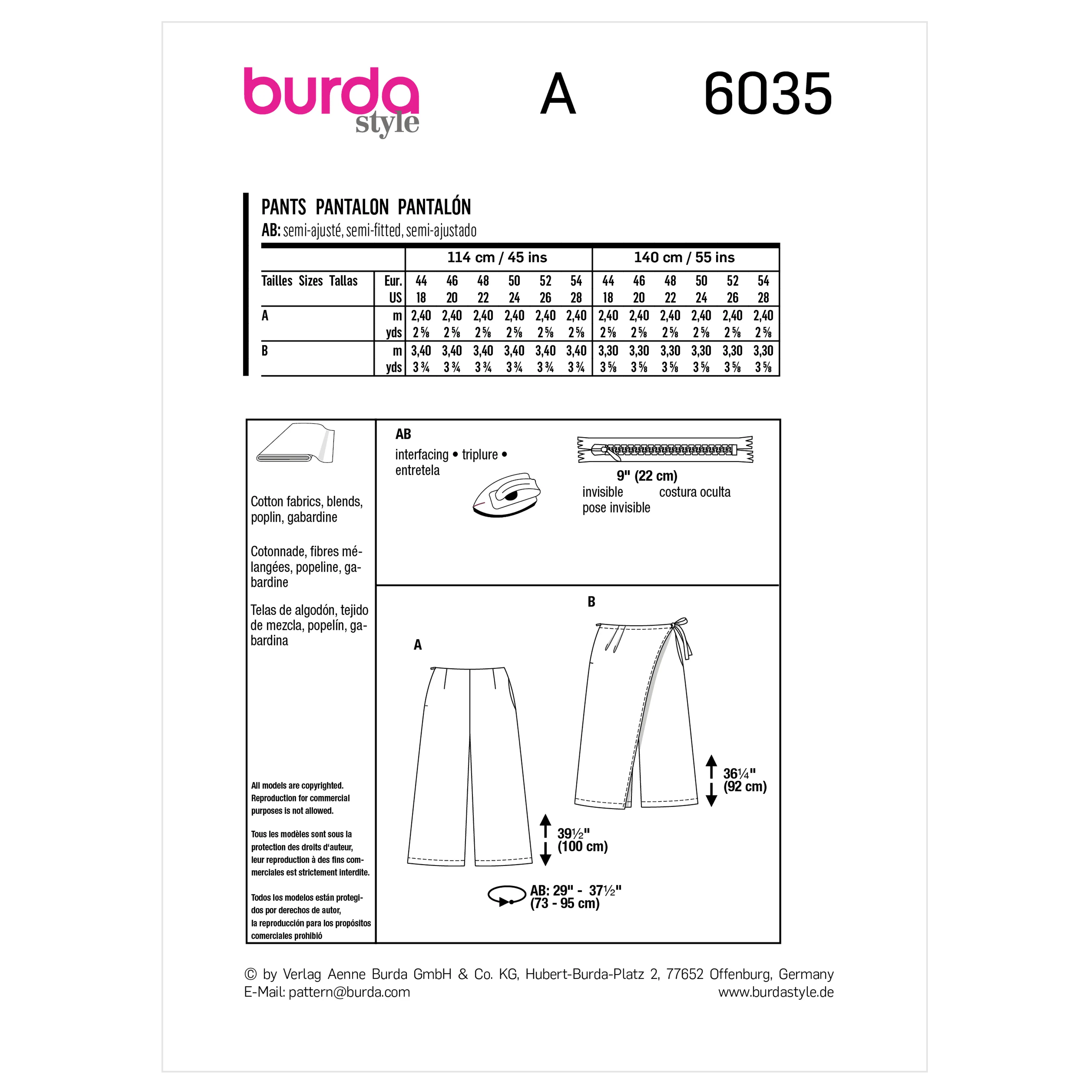 Burda Pattern 6035 Plus Size Skirt/Pants