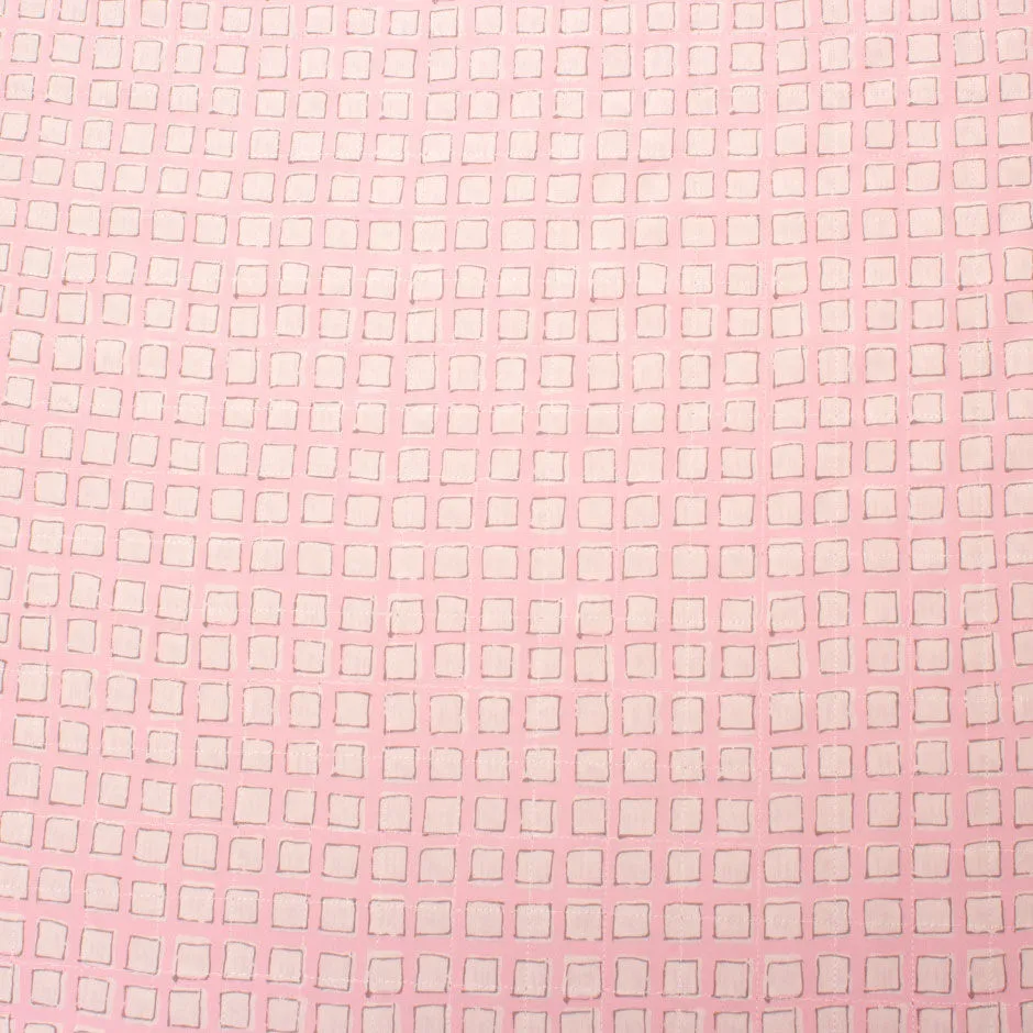 Candy Pink Square Printed Embroidered Silk