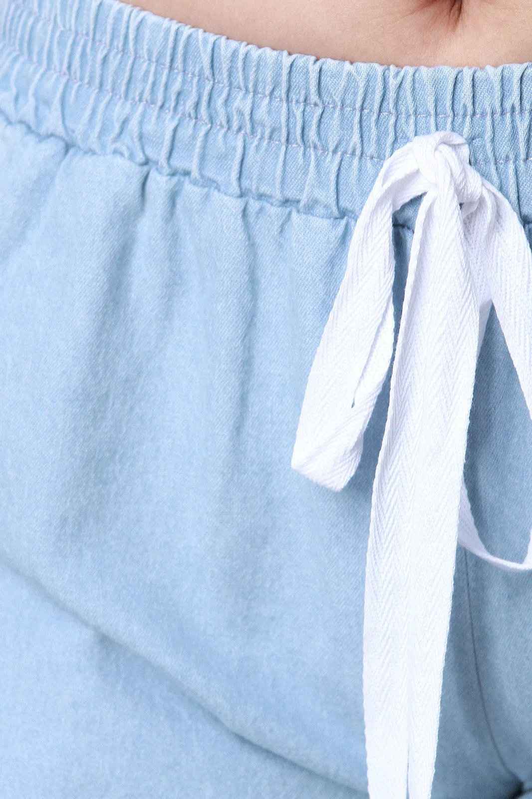 Chambray Fringe Drawstring Shorts