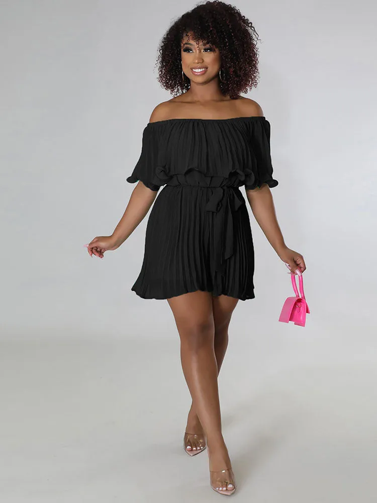 Chiffon Off Shoulder Pleated Mini Dresses