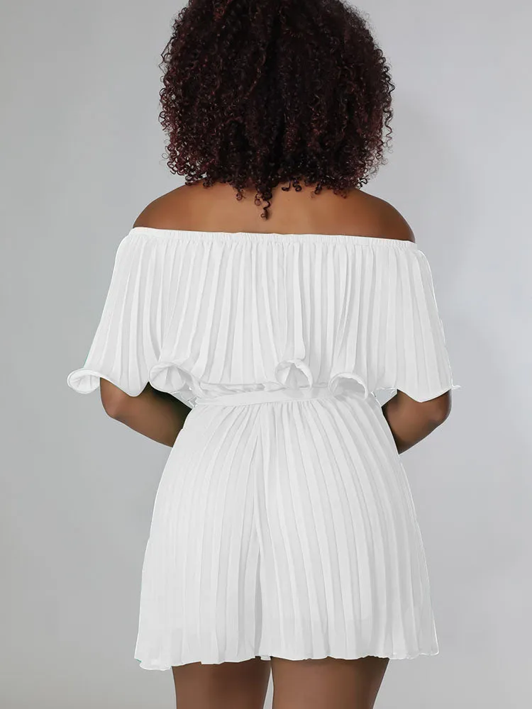 Chiffon Off Shoulder Pleated Mini Dresses