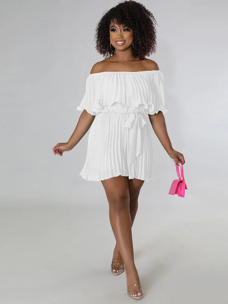 Chiffon Off Shoulder Pleated Mini Dresses