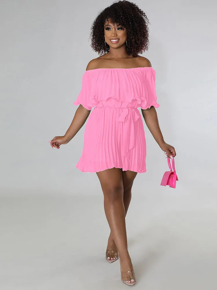 Chiffon Off Shoulder Pleated Mini Dresses