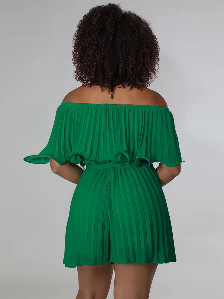 Chiffon Off Shoulder Pleated Mini Dresses