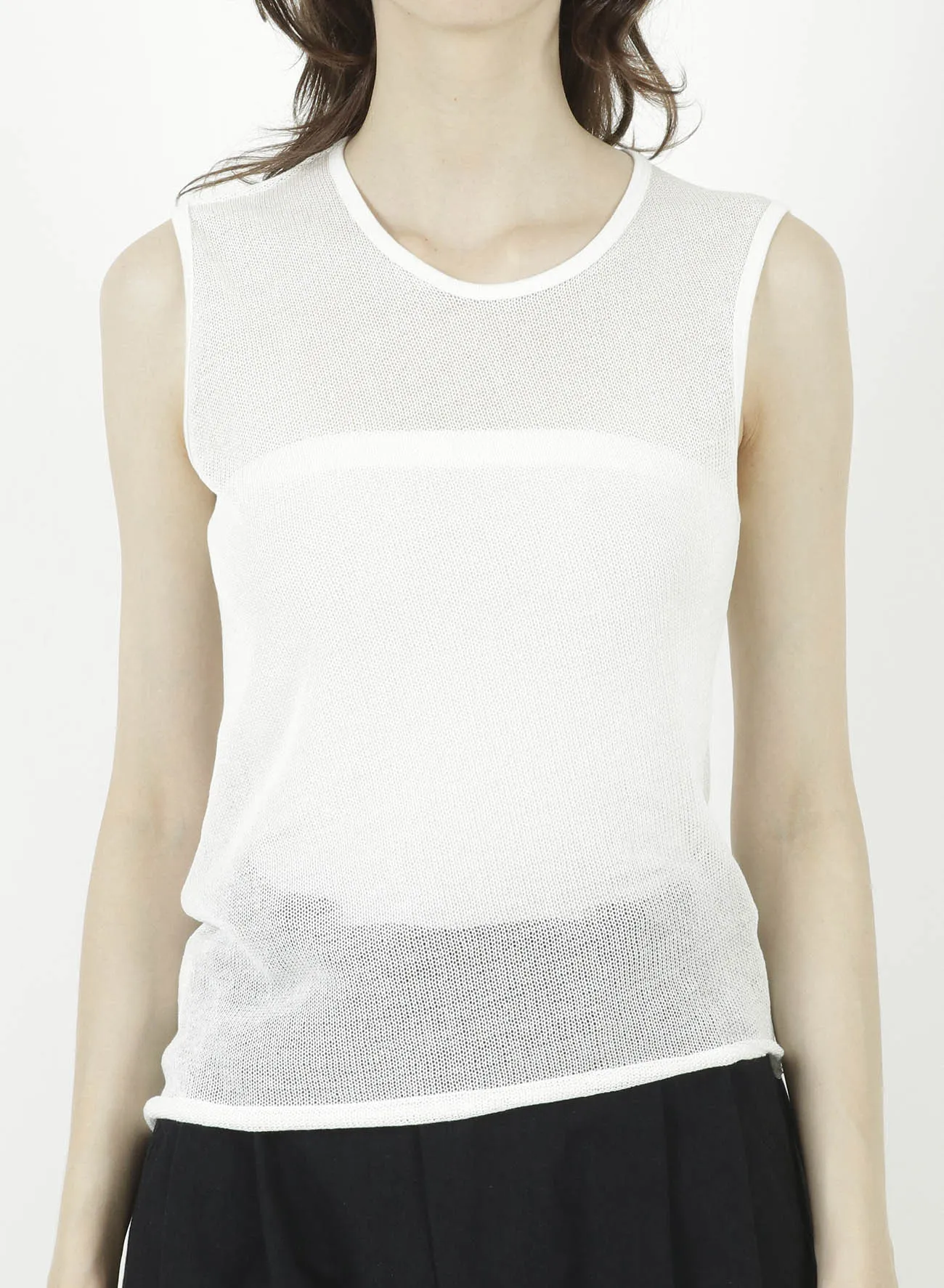 COTTON FAUX LINEN KNIT ASYMME TANK TOP