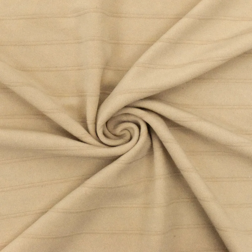 Cream Beige Stripe Stretch Interlock Knit Fabric