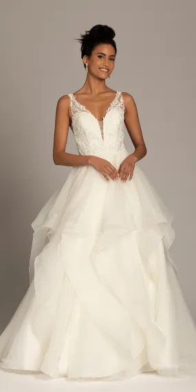 Deep Scoop Back Embroidered Tiered Ballgown