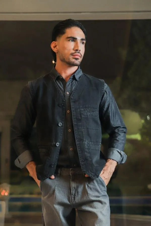 Denim Black Waistcoat