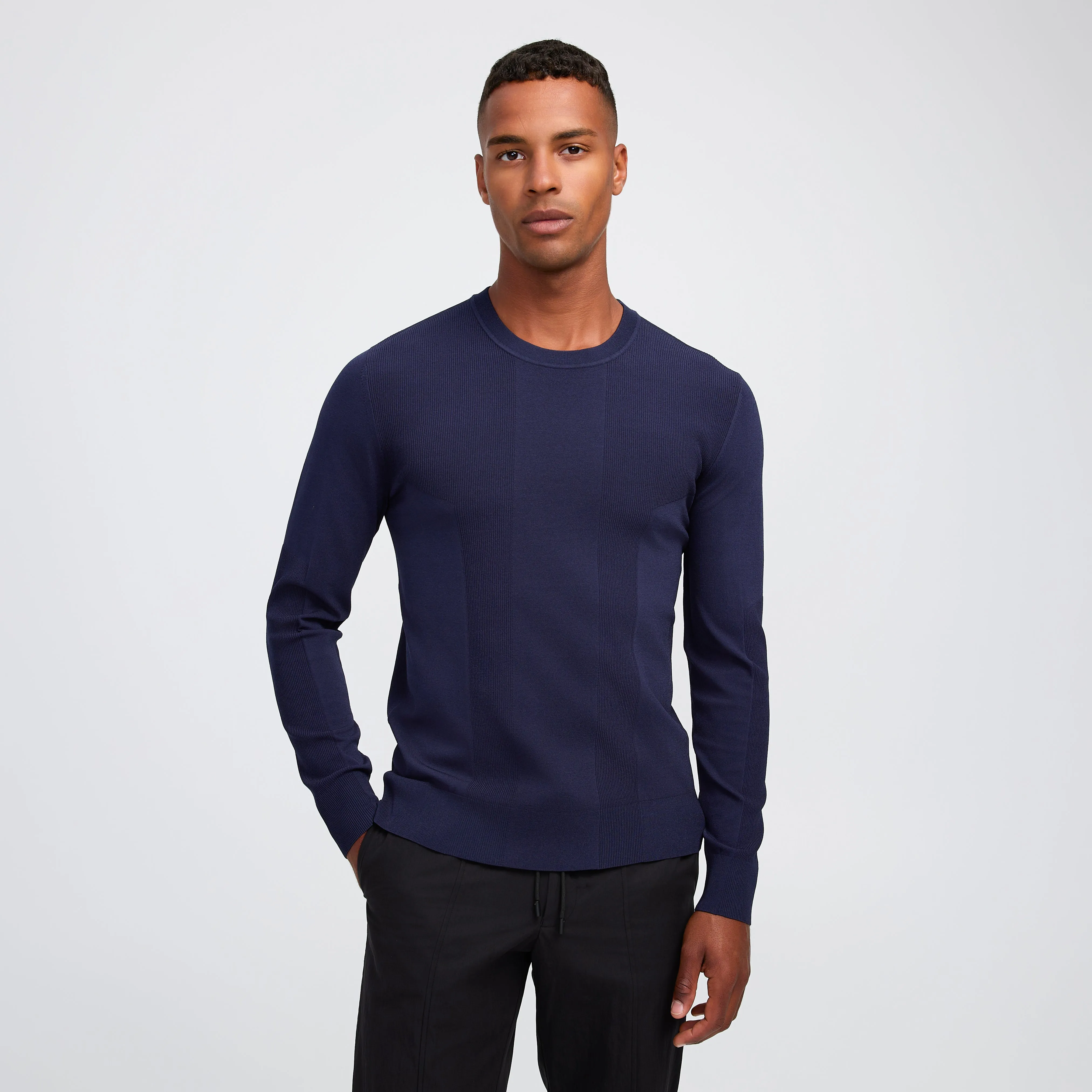 Engineered Tech Knit Crew Sweater Dark Blue