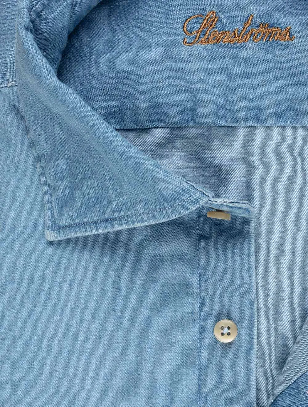 Fitted Washed Denim Shirt Blue