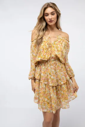 FLORAL PRINTED SMOCKED LAYERED MINI DRESS