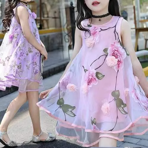 Flower Layered Girls Dresses For 4Y-13Y