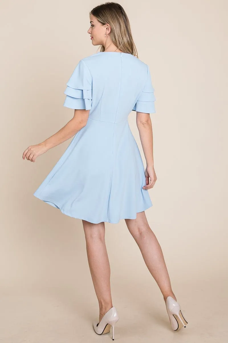 Flutter Layered Sleeve Ruffle Hem Sun Dress