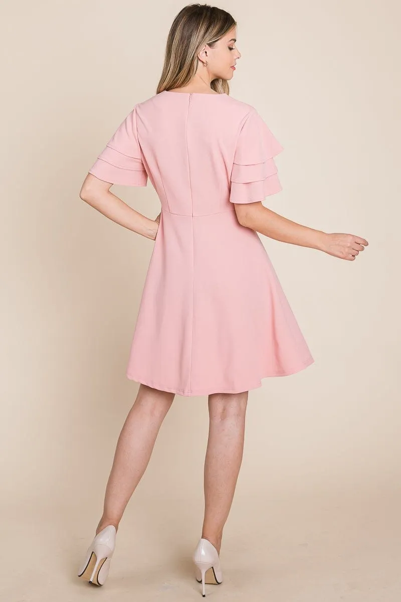 Flutter Layered Sleeve Ruffle Hem Sun Dress