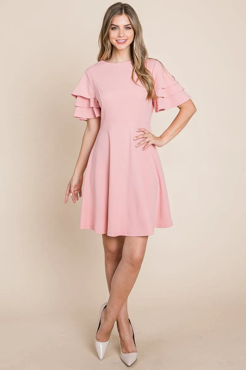 Flutter Layered Sleeve Ruffle Hem Sun Dress