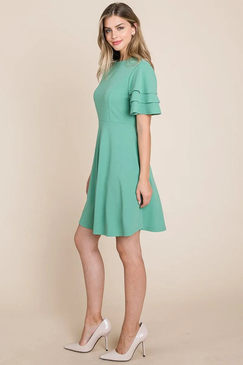 Flutter Layered Sleeve Ruffle Hem Sun Dress