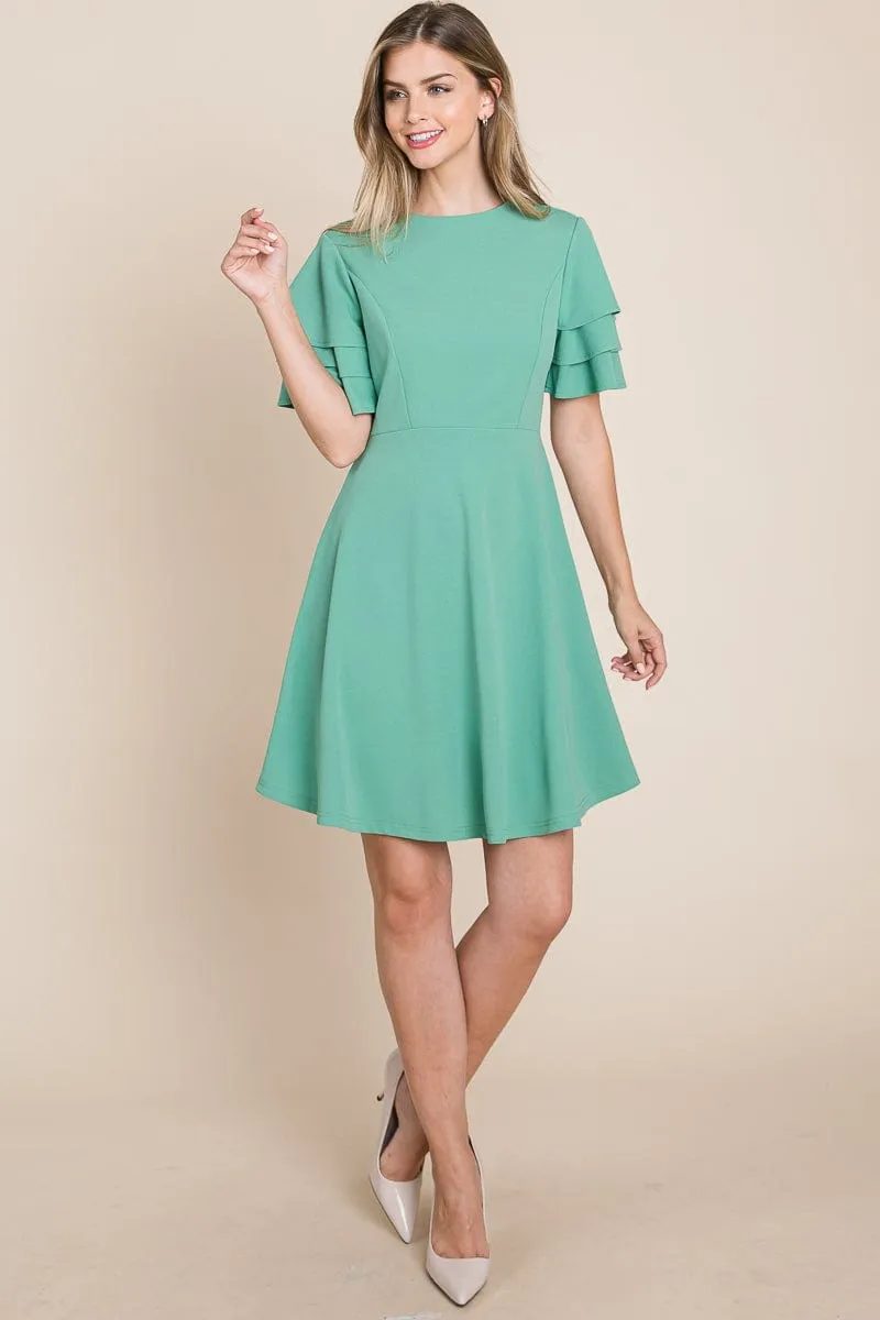 Flutter Layered Sleeve Ruffle Hem Sun Dress