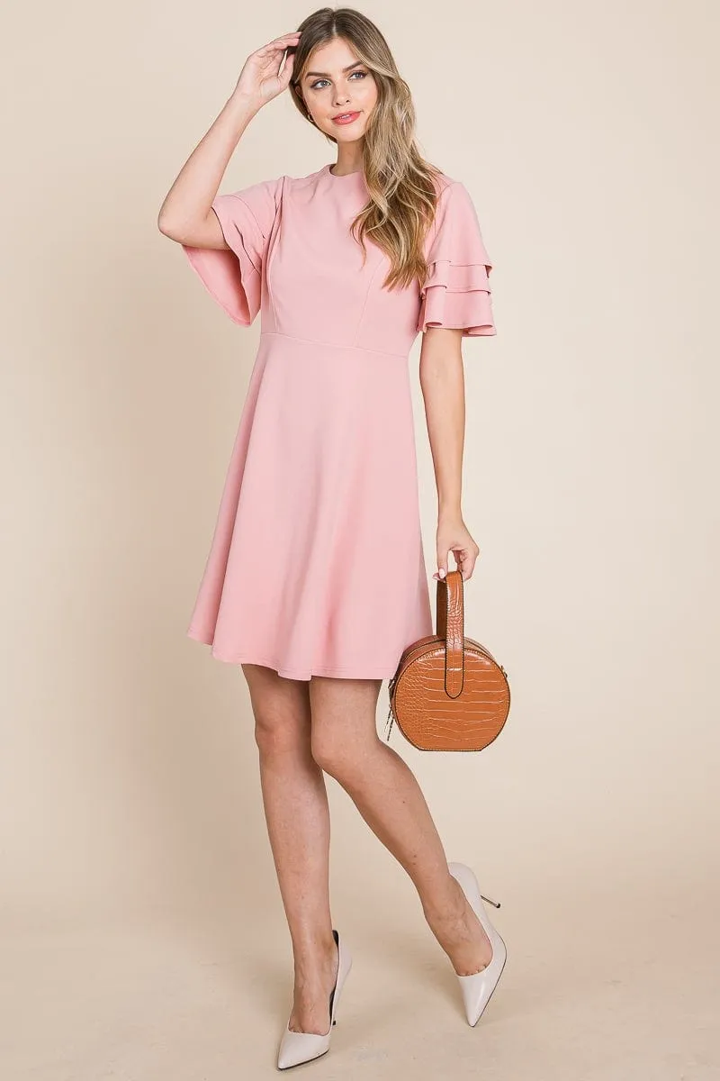 Flutter Layered Sleeve Ruffle Hem Sun Dress