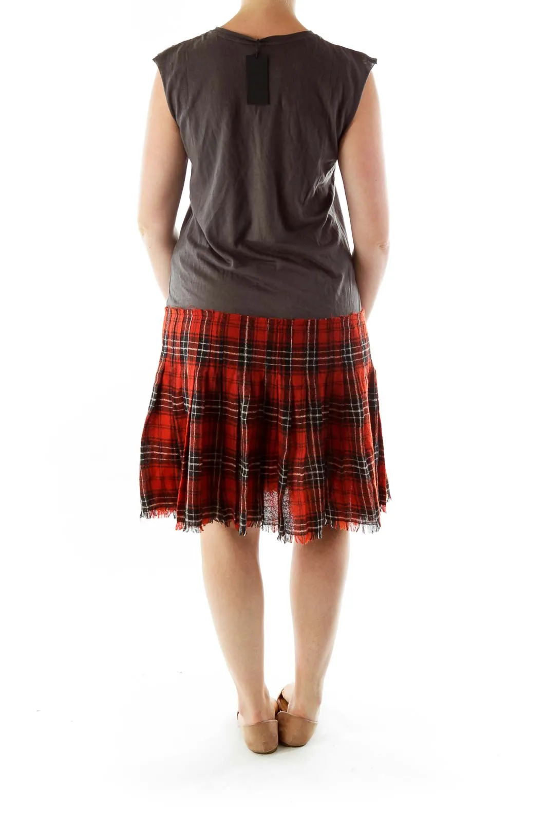 Gray Red Tartan Layered Dress