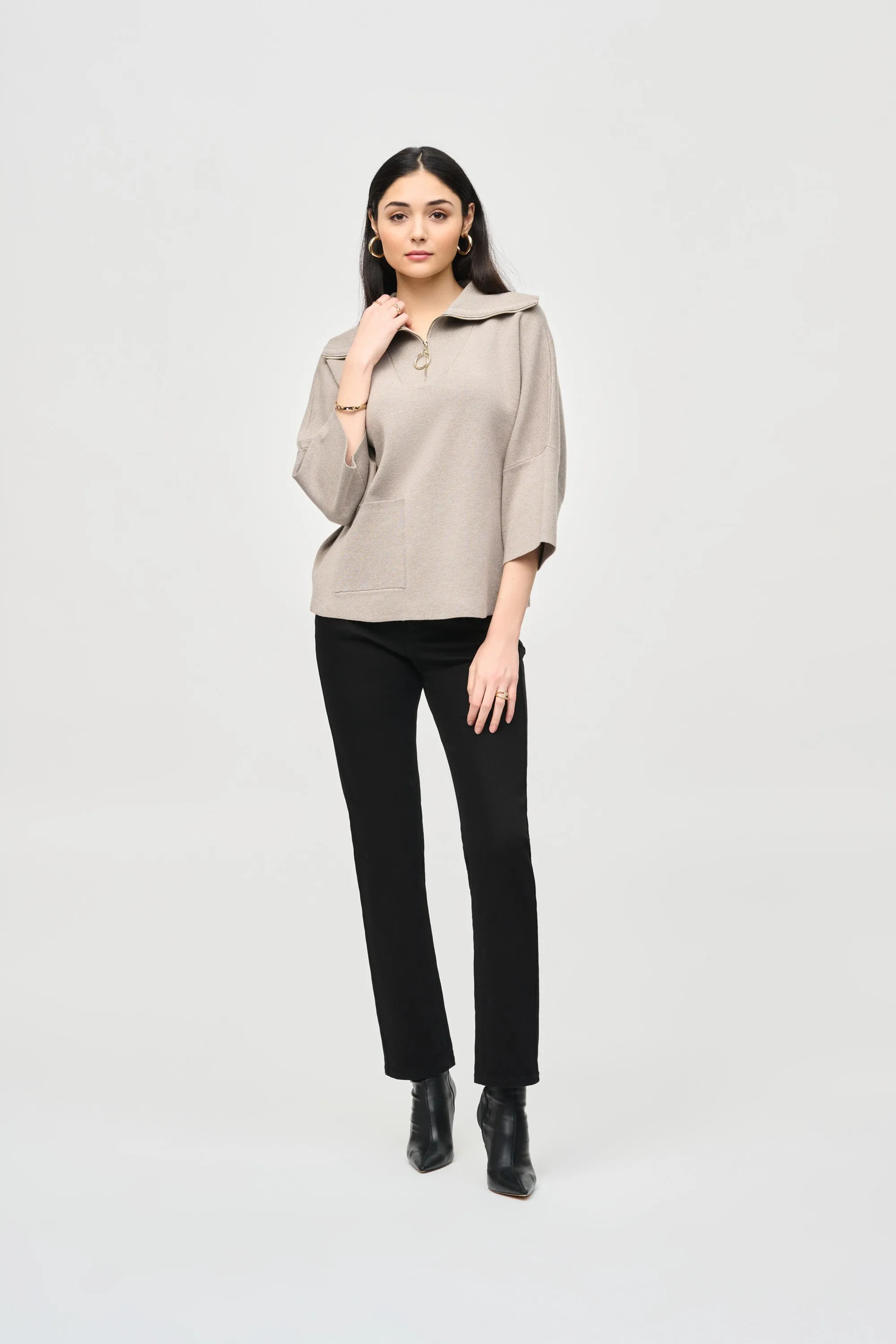 Jacquard Zipped Collar Sweater