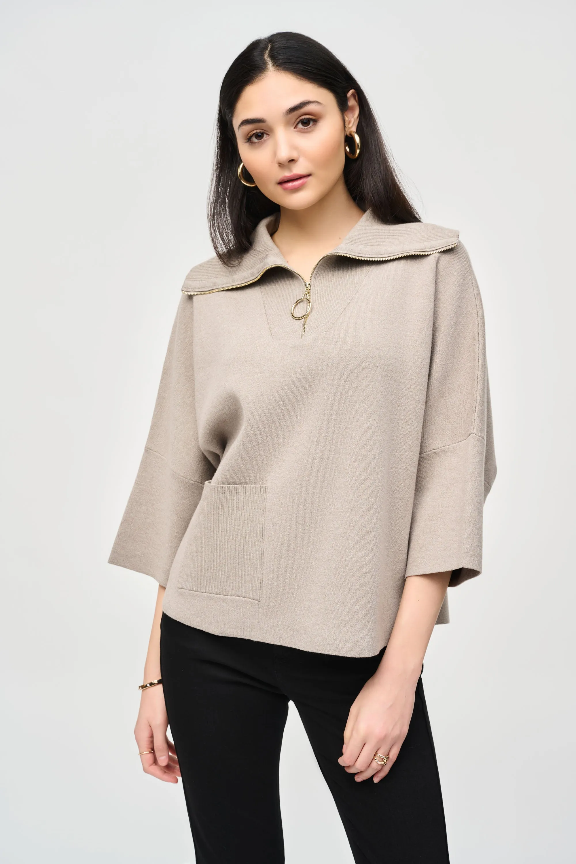 Jacquard Zipped Collar Sweater