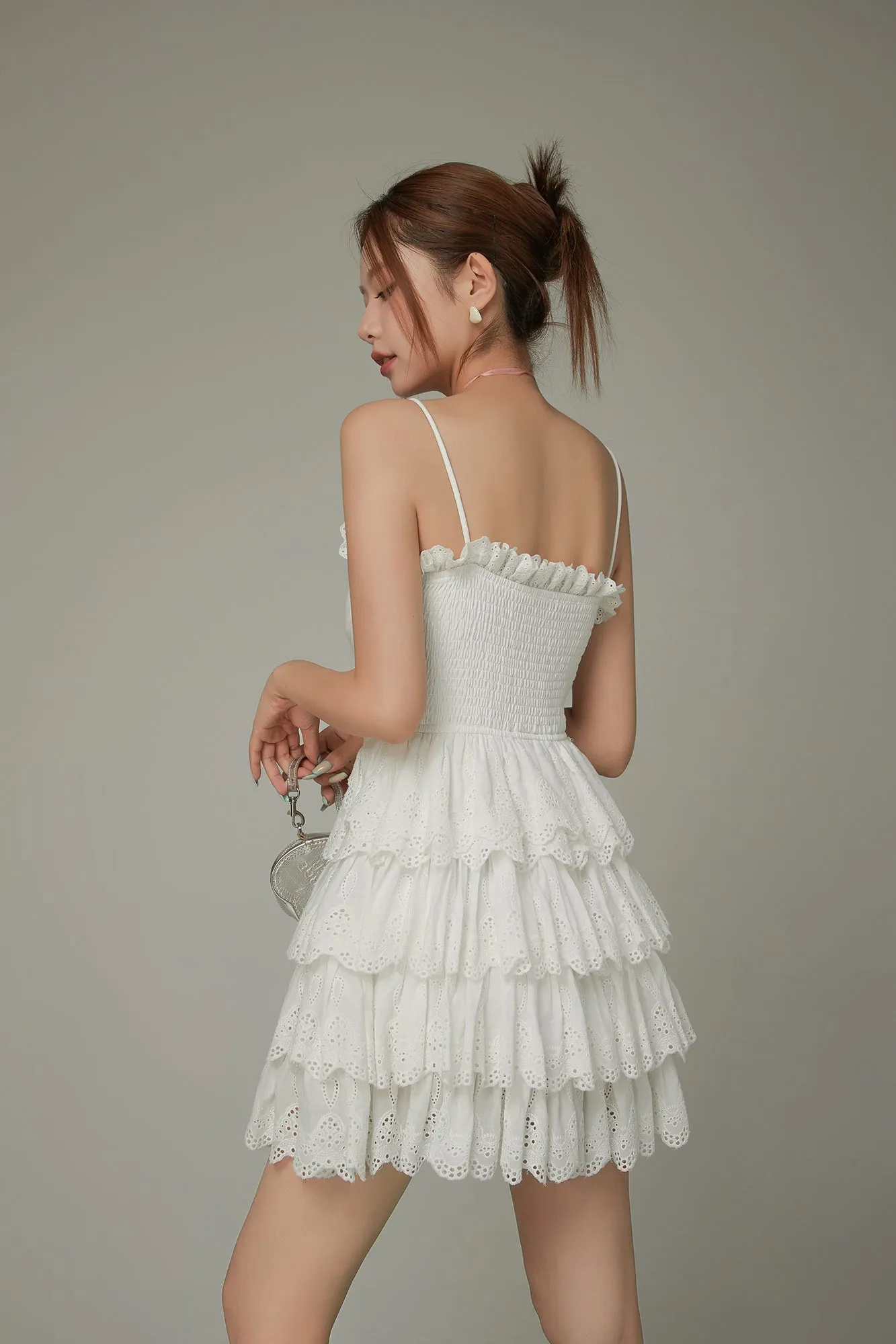 Lace Layered Ruffle Corset Strap Mini Dress