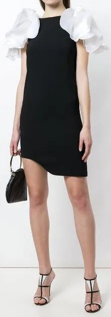 Layered-Puff-Sleeve Asymmetrical Mini Dress