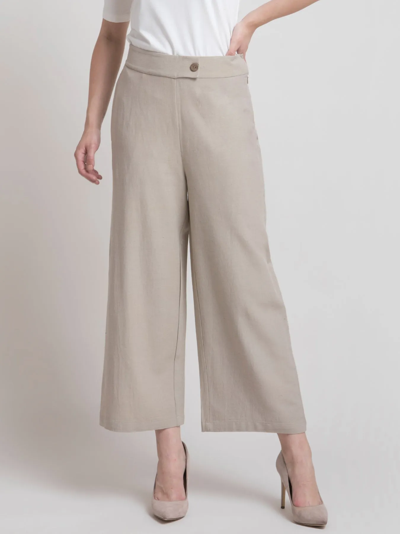 Linen Textured Culotte - Beige