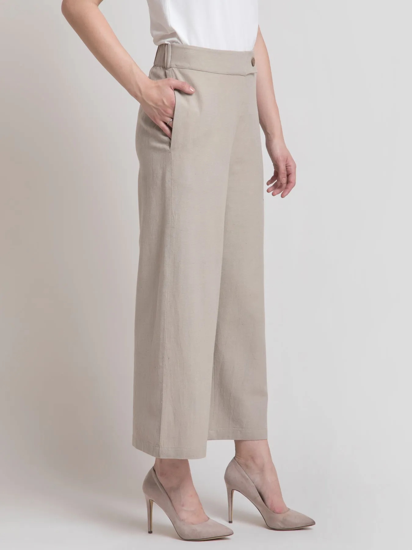 Linen Textured Culotte - Beige