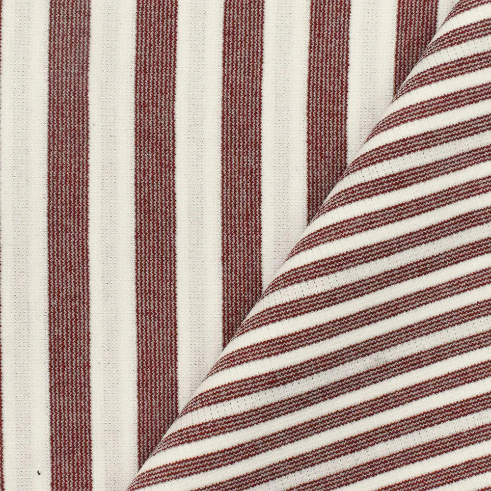 Maroon Red-White Stripe Stretch Poly Double Knit Activewear Fabric