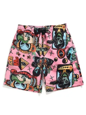 Men Monster And Letter Graphic Shorts