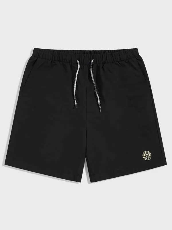 Men Patched Detail Drawstring Waist Athletic Shorts