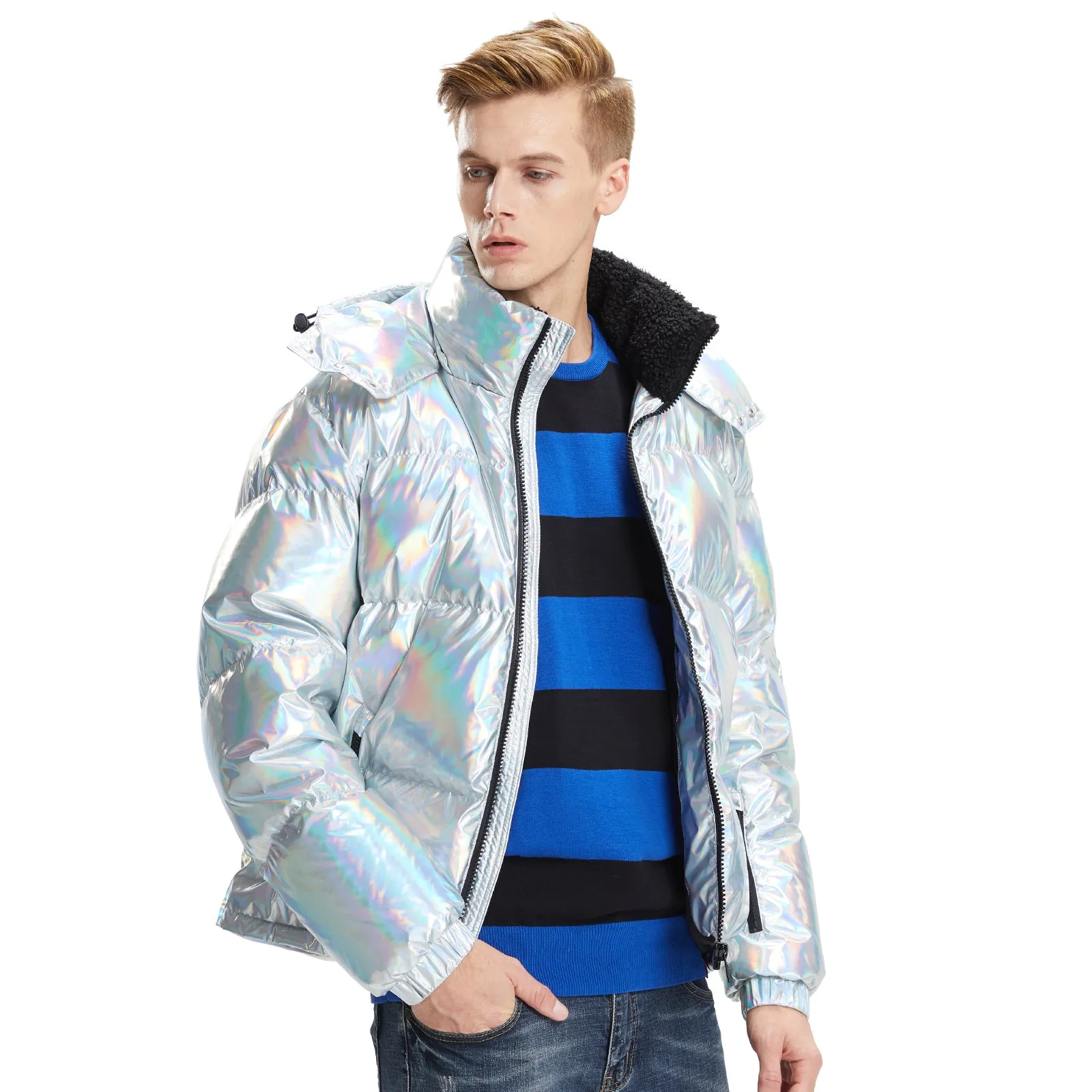 Mens Winter Jackets Goose Down Laser Silver Colour