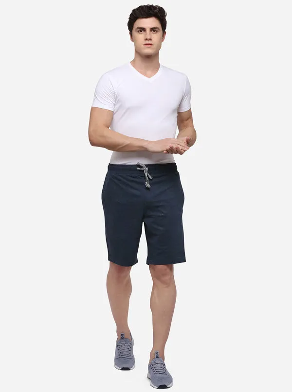 Navy Blue Regular Fit Solid Shorts | JadeBlue