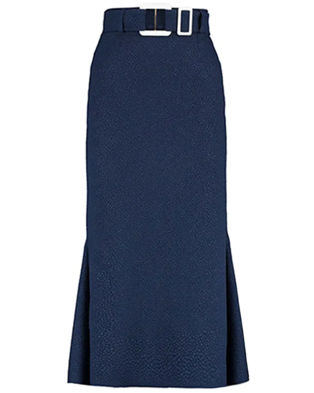 Navy Flou Bubble Jacquard Invert Belted Skirt