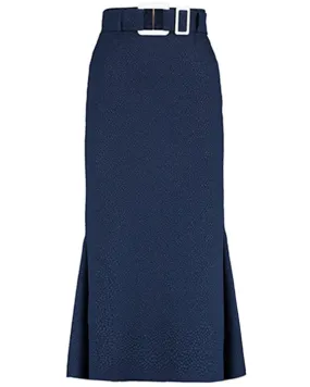 Navy Flou Bubble Jacquard Invert Belted Skirt