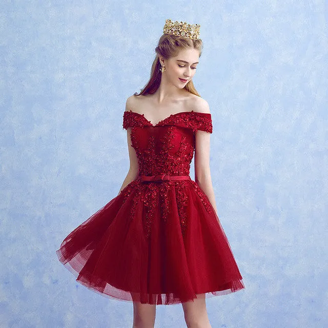 Off Shoulder Embellished Tulle Homecoming Dress