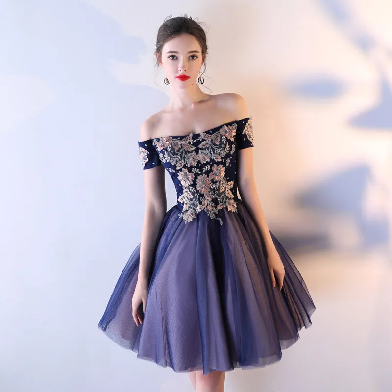 Off Shoulder Midnight Homecoming Dress