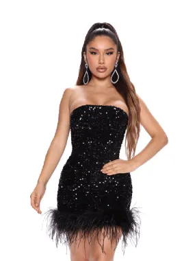 Off Shoulder Sequin Feather Mini Dresses