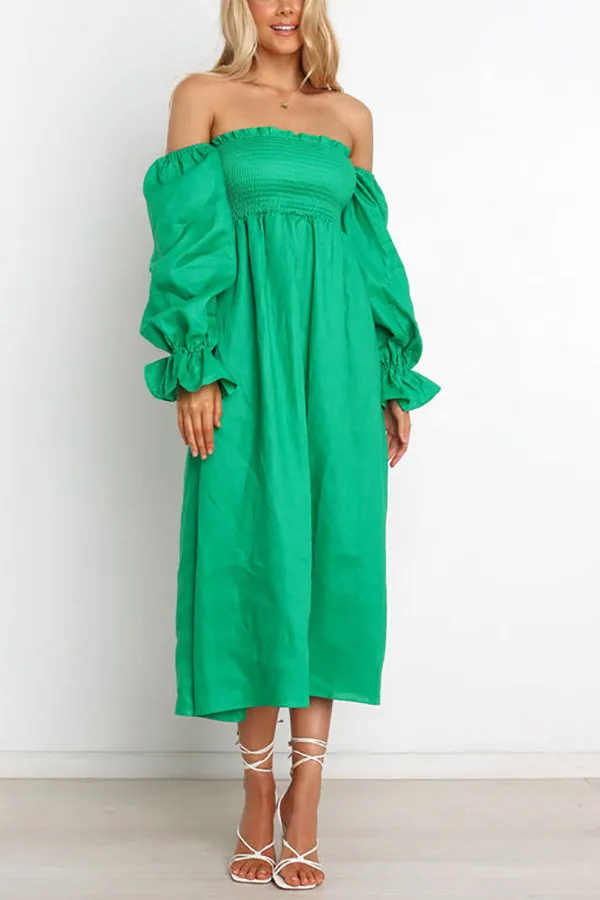 Off Shoulder Smocked Midi Dress