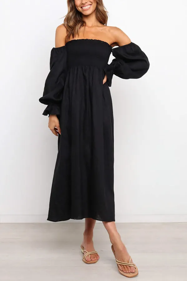 Off Shoulder Smocked Midi Dress